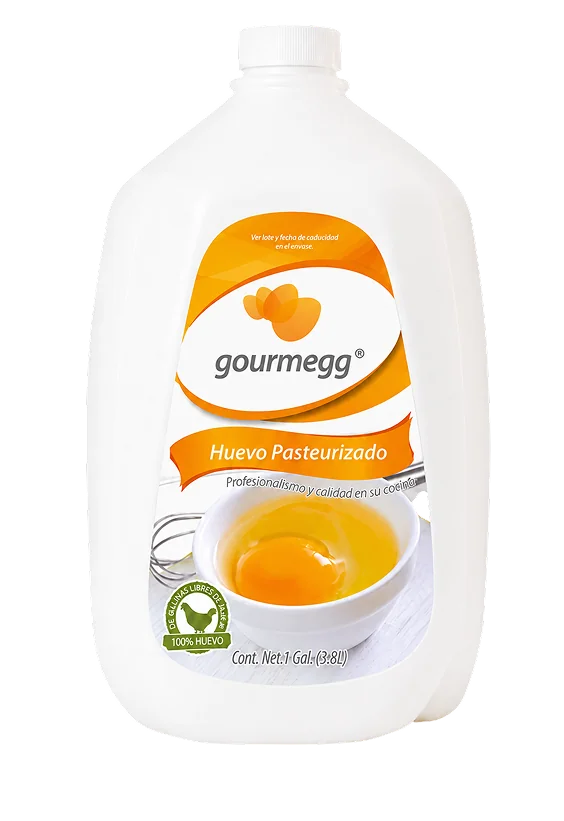 Huevo entero pasteurizado Gourmegg Cage Free, garrafa de 3.8 L con sello de gallinas libres de jaula