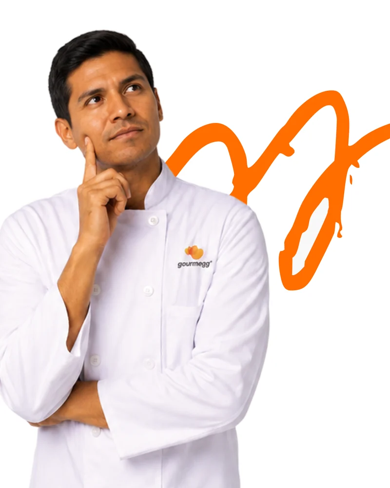 Chef Gourmegg pensativo, preguntas frecuentes desde la cocina
